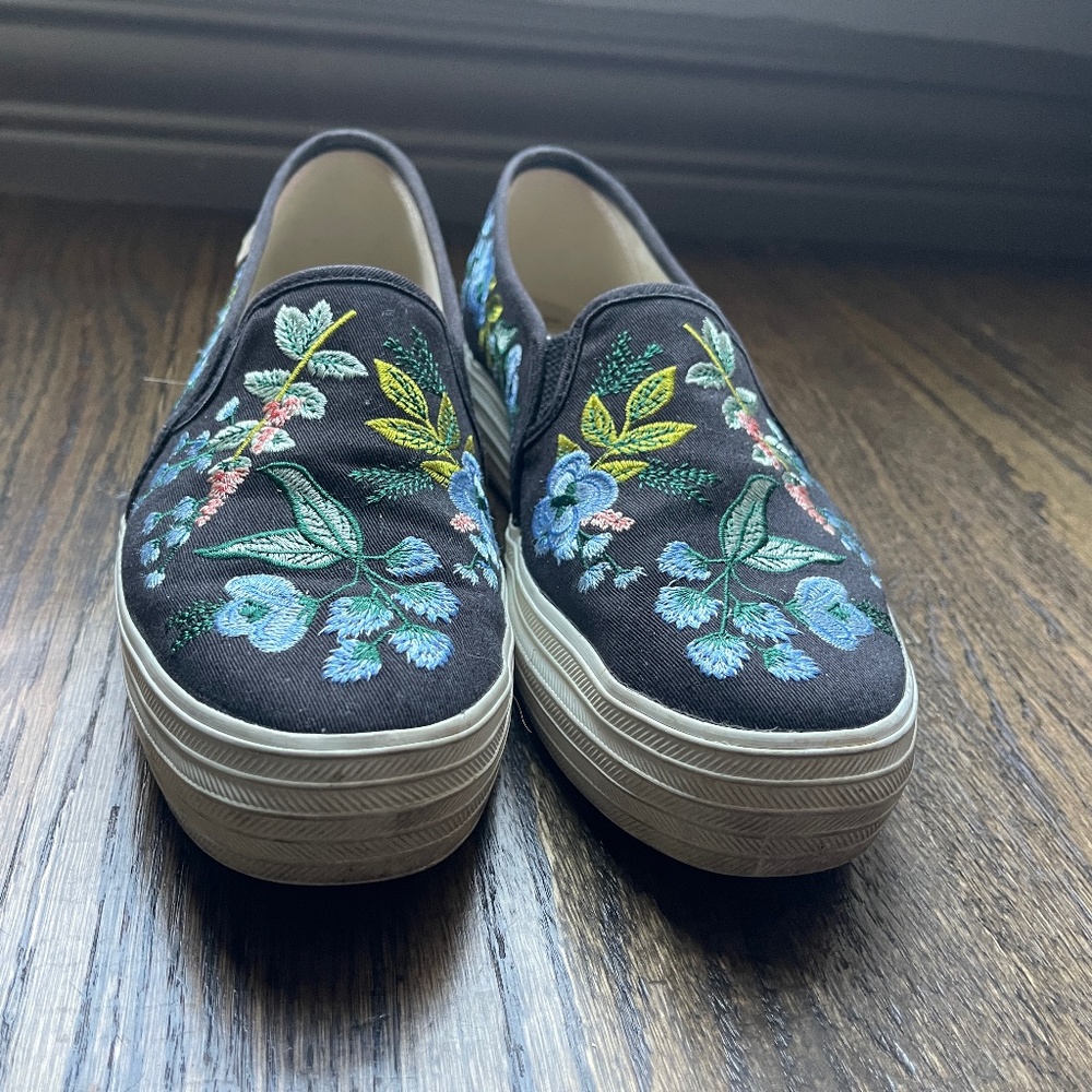 Rifle Paper Co. & Keds Triple Decker Black Floral Sneakers Women's Size 8.5